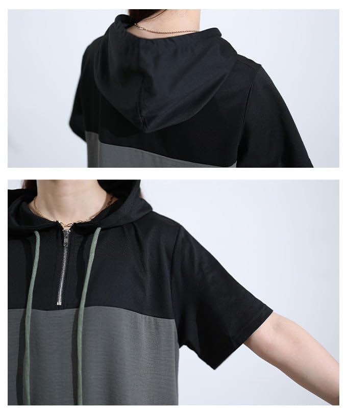 A hoodie dress for women featuring a Long short and Perfect for Free stylish, one-piece color-block design. length, sleeves, hooded, flattering,