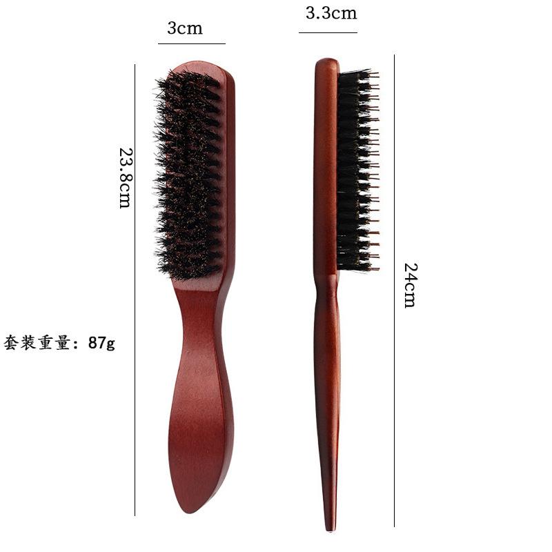 

BEPAN 2pcs Premium Bristle Hairbrush with Wooden Handle Slick Back Hair Brush Edge Brush Set Boar Bristle Teasing Brush Rat Tail Comb