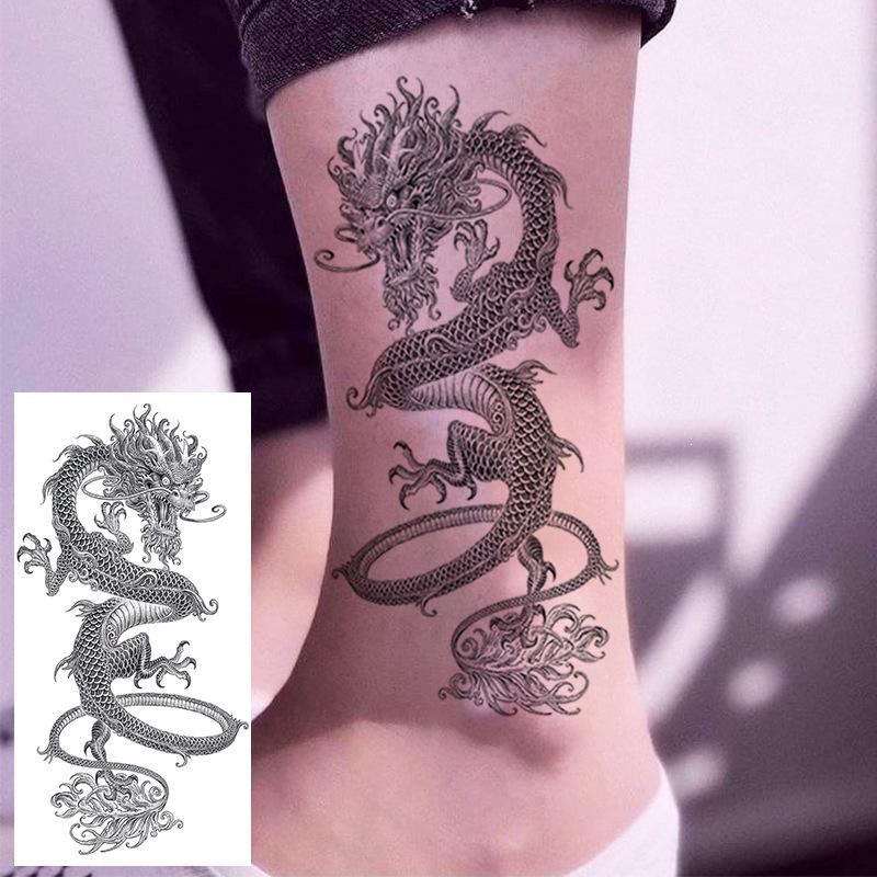Black & White Snake Dragon Skull Waterproof Temporary Tattoo Sticker for Arm/Leg.