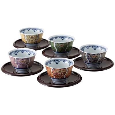 Saikai Pottery Hasami Ware "Kenjo Ko-Imari" Sencha Teacup 5-Piece Set with Saucers, Teacups, Cups, Capacity Approx. 175ml, Made In Japan