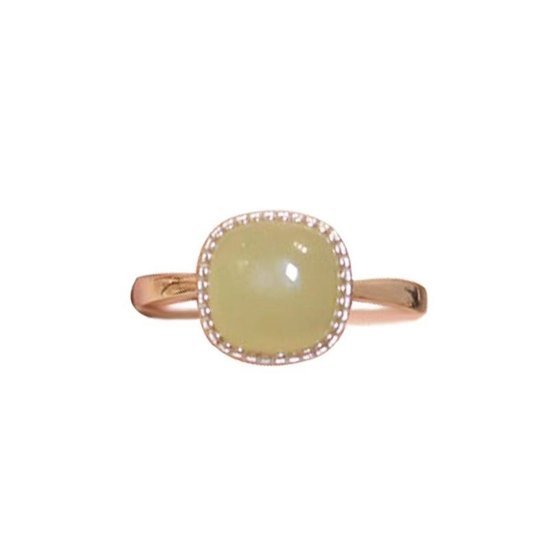 Minimalist Square Sugar Resin Open Ring Faux Jade Adjustable Statement Gift for Women Birthday Fashion Jewelry