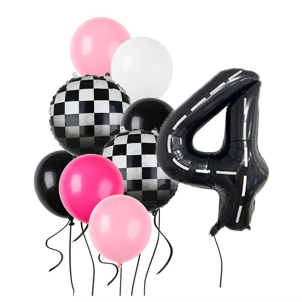 

9 шт. воздушных шаров «Гоночная машина» розовые черно-белые клетчатые шары для девочек тема «Fast One» «Two Fast» украшения для дня рождения в стиле «Гоночная машина» Other