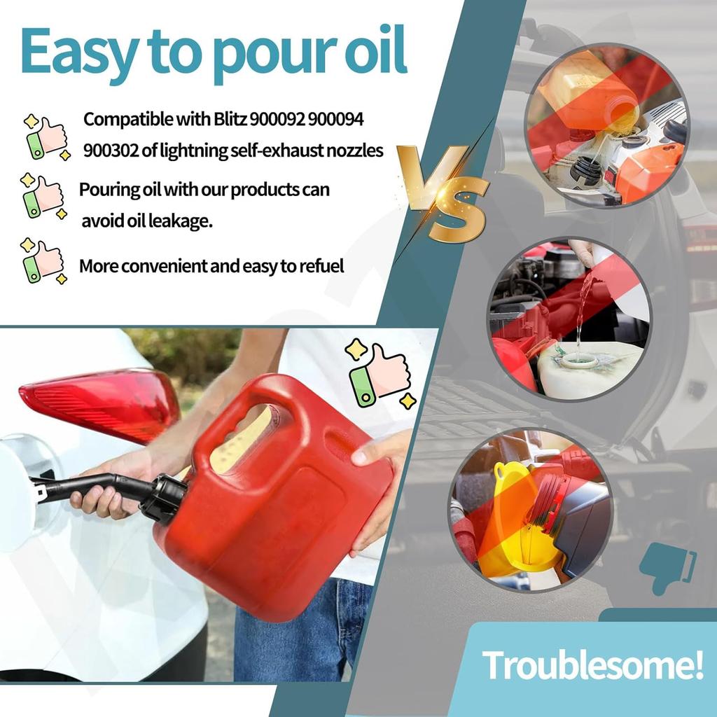 3 Pcs Fuel Gas Can Jug Spouts Nozzles & Rings & Caps For Blitz 900302 900092 900094 Old Style Easy To Tall And Use For Fuel, Diesel, Kerosene, Gas,