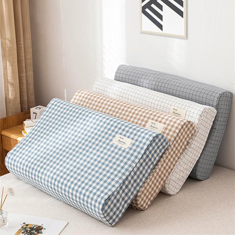 Latex Pillow Soft Cotton Latex Pillow Case Cover Solid Color Plaid Sleeping Pillowcase for Memory Foam Pillow 30x50CM