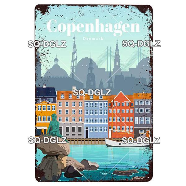 [SQ-DGLZ]Europa Stadt Metall Zeichen Vintage Plaque Platte Dekor Für Pub Bar Wand Dekor Zinn Zeichen Budapest/Moskau/Brügge Poster Geschenk