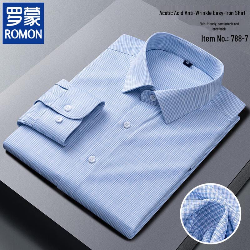

ROMON Men s Plaid Wrinkle-Resistant Long-Sleeve Shirt 170/88A