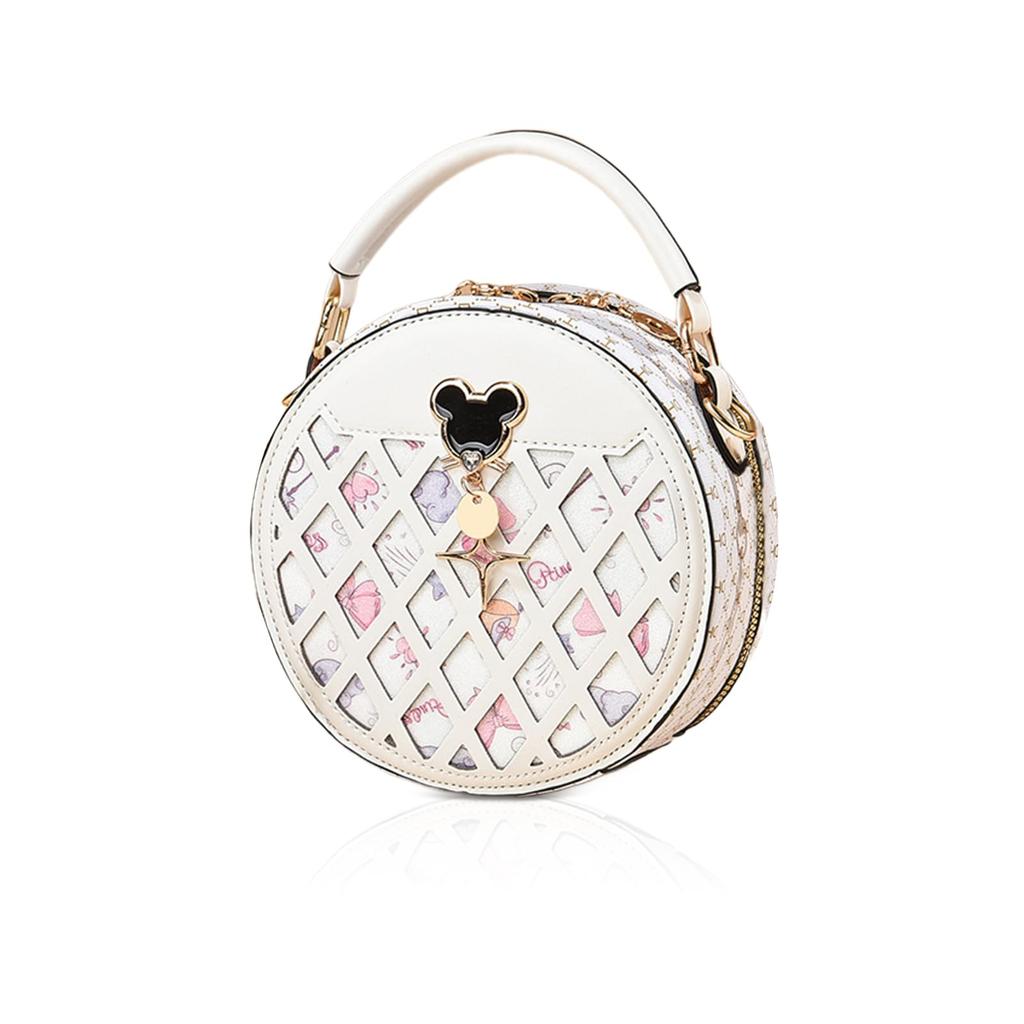 NICOLE & DORIS Women's Mini Shoulder Bag, Round Crossbody Bag, Small, Lightweight, Waterproof, Leather, 2-Way, Cute, Popular, Stylish, Off-White