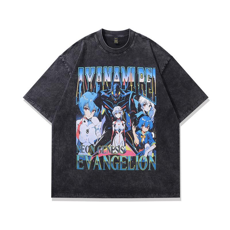 American Retro Trendy Brand T-Shirt Y2K Cartoon Printing Heavy Cotton Washed Short-Sleeved T-Shirt Men And Women Trendy