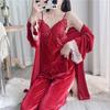 Comfortable Loungewear Butterfly Golden Velvet Pajamas Women's Sexy Pajamas with Chest Pads Golden Velvet Suspender Pajamas Pajamas Three-piece Set