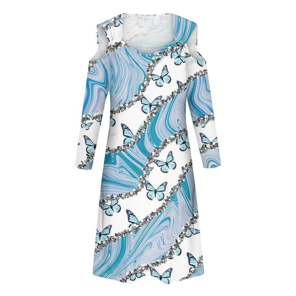 Women's And Winter Casual Fashion V-neck Long Sleeve Print Long Dress With Pocket