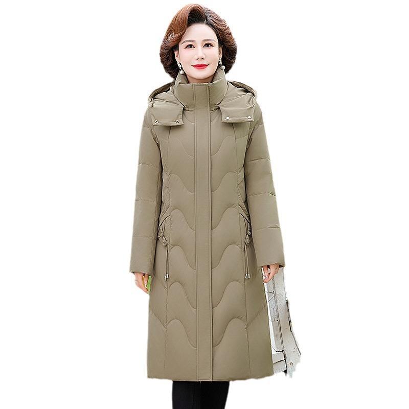 Middle-aged and Old Women's Down Jackets Women's Medium and Long Winter New Thickened Thermal Hooded Mother Jacket