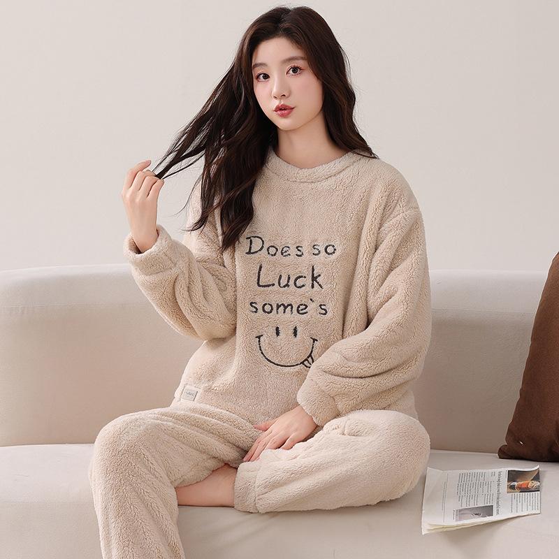 Snowflake Fleece Couple Pajamas Winter Women'S Fleece Thickened Autumn And Winter Coral Fleece Men'S Loungewear Set