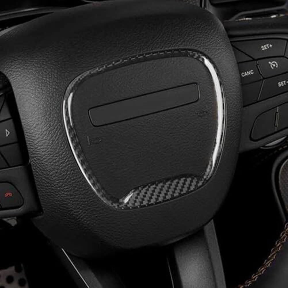 Steering Wheel Trim Cover, Carbon Fiber Central Steering Wheel Cover, Automotive Exterior for Challenger 2015 2021 for Dodge