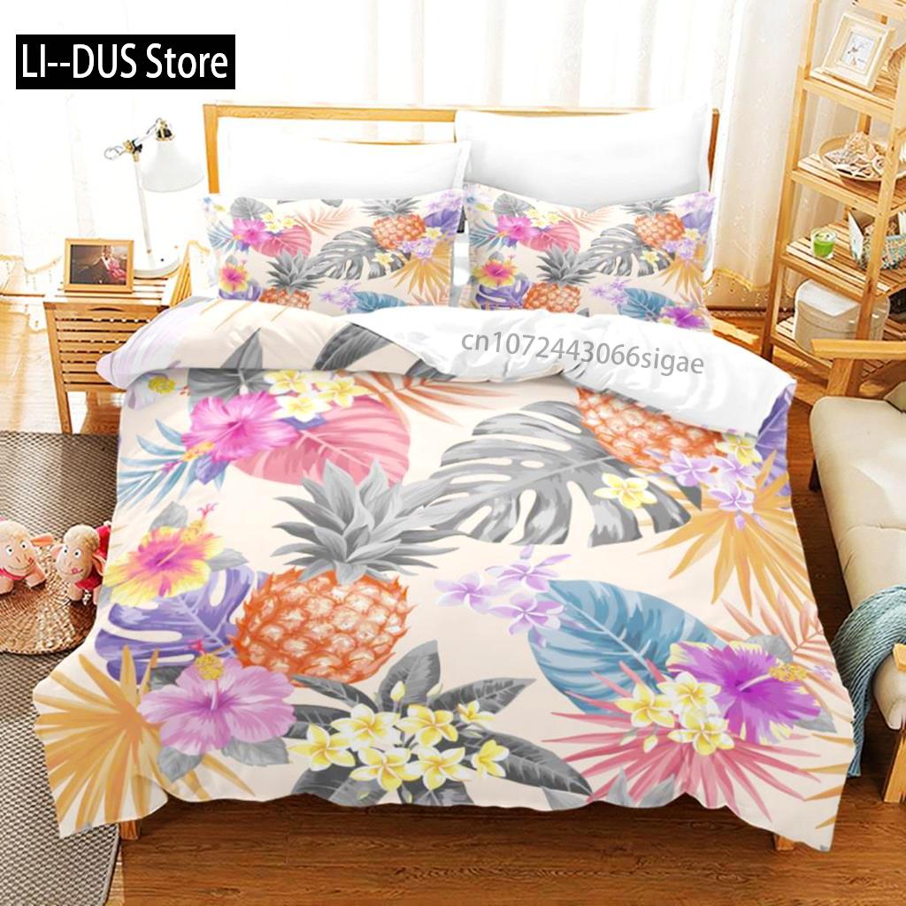 Set Copripiumino Ananas Misura Queen Microfibra Bambino Colorato Ananas Set Biancheria da Letto Singolo Tema Frutta Hello Summer Copripiumino