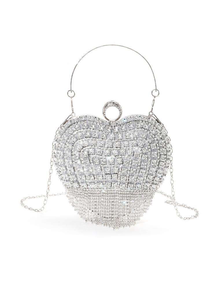 Women's Evening Bag Heart-shaped Clutch Handbag Purse Rhinestones and Pearls Beaded Lady Shoulder Bags For Wedding Party Prom