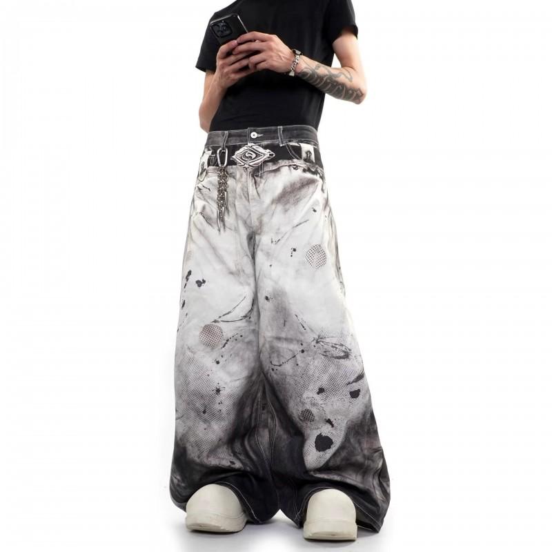 Jeans de Hombre Holgados de Corte Recto con Estampado Digital 3D Efecto Salpicadura Tiro Medio Pierna Ancha Suelta Streetwear