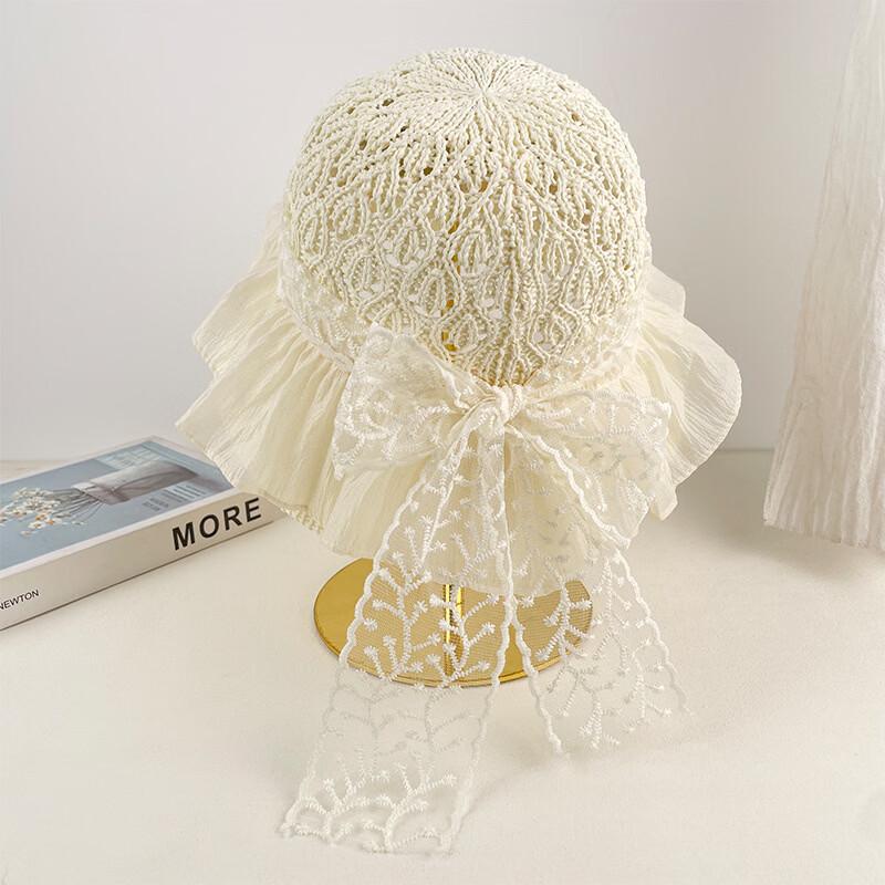 Mei Wan Er Straw Bowknot Lace Fisherman Sun Hat D-587