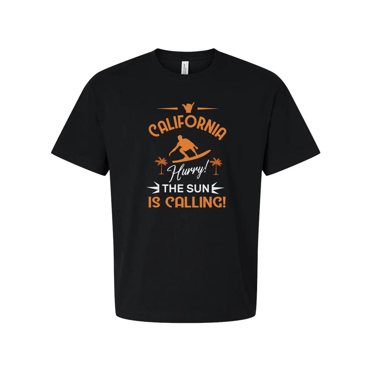 California Surfing Graphic Tee For Unisex Adults With Surfboard And Palm Design L