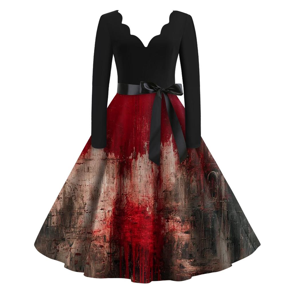 Dámské neformální módní halloweenské šaty vintage s výstřihem do V