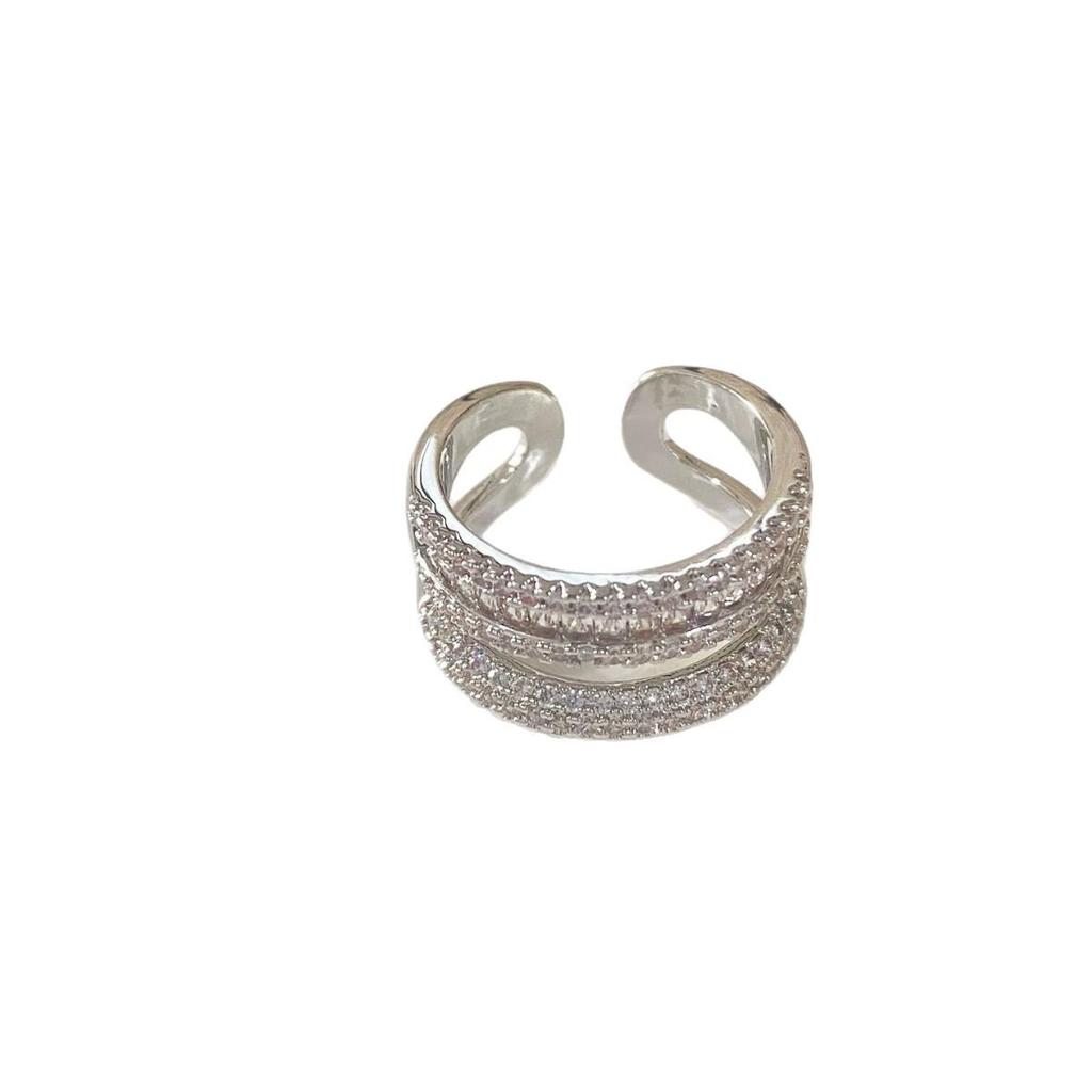 French Zircon Double-Layer Open Ring: Luxe, Unique Design, High-End Cool Style Jewelry.