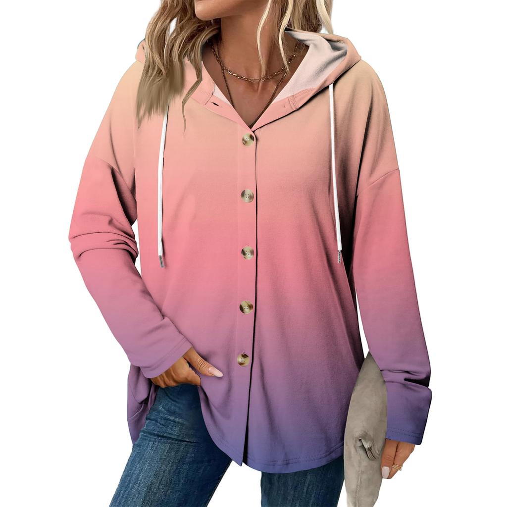 Women's Fashion Casual Raglan Long-Sleeve Drawstring Coat, Vintage Buttoned Hooded Coat