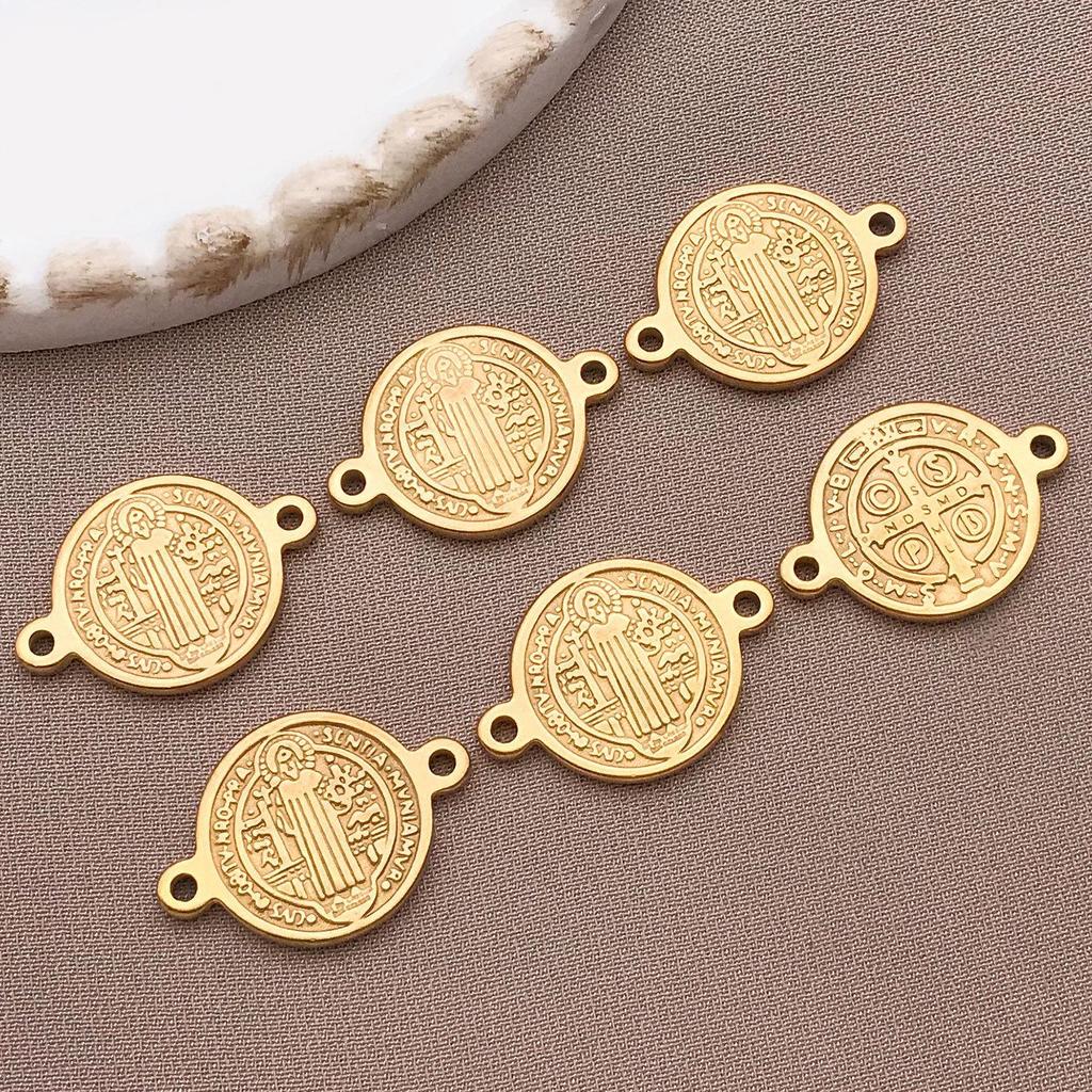 Stainless Steel Cross Round Bracelet Necklace Pendant DIY Connector Jewelry Accessories