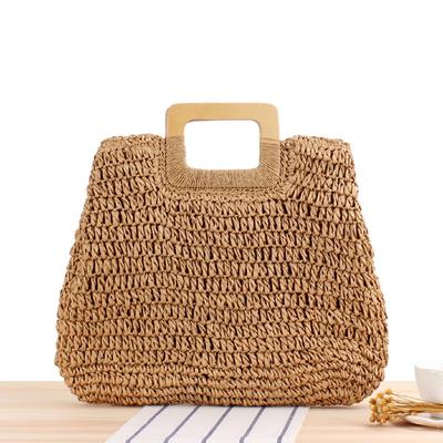 Moda palha bolsa feminina grande capacidade alça saco verão artesanal tecido totes