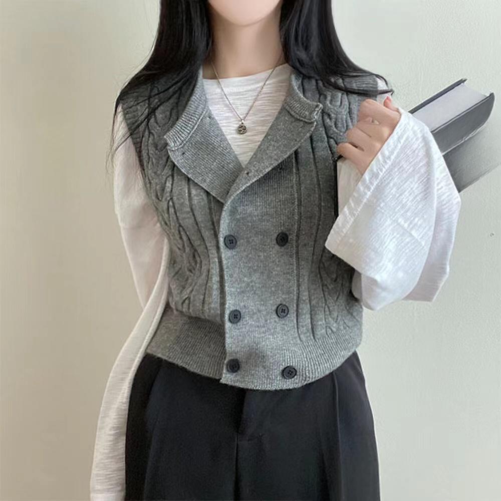 Korean Fashion Knitting Double Breasted Sweater Winter Retro Knit New Design Cardigan Women Aesthetic Casual Joker Sleeveless Vest