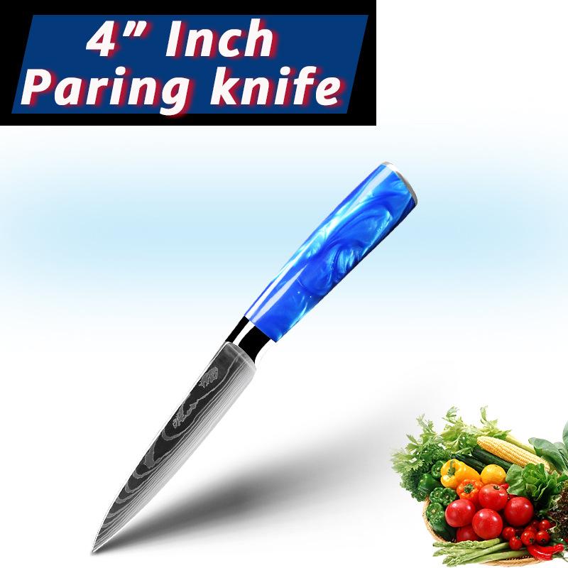 10pcs Stainless Steel Knife Set Blue Resin Handle Chef's Knife Kitchen Knife Japanese Knife Peel Knife