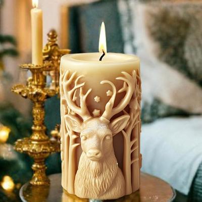 Christmas Tree Carving Pattern Cylindrical Candle Silicone Mold Reindeer Snowflake Cylindrical Elk Candle Mold Christmas Gifts