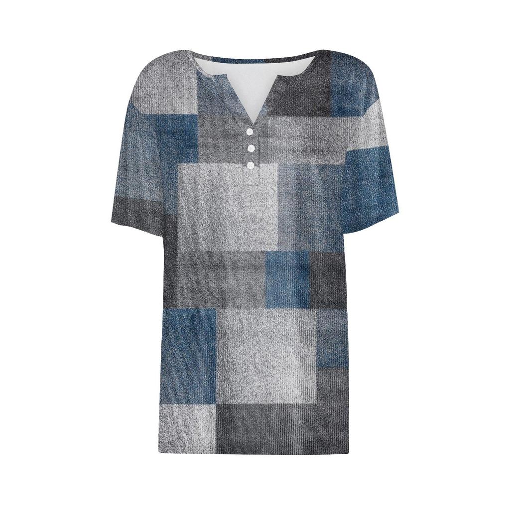 T-skjorte for kvinner T-skjorte med knapper med kortermet tunika Daily Weekend Fashion Basic V-hals vanlig topp