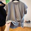 Pure Cotton High-end Korean Style Twisted Women's Short-sleeved Flying Sleeve Fashion Top for Summer