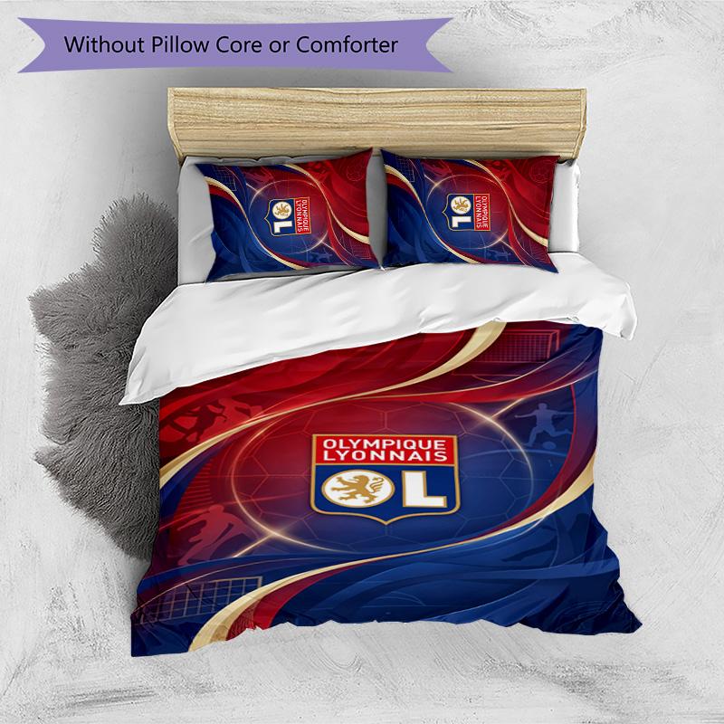 Lyon FC Printed 3PCS Bedding Set Breathable Duvet Cover with Pillowcases Decorative Bed Linen for Bedroom Home