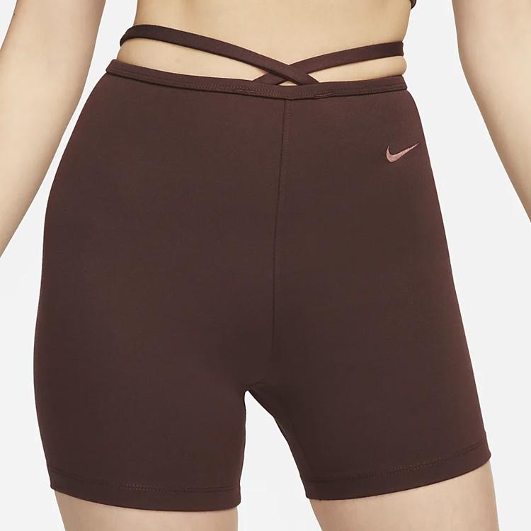 Nike Sportswear Everyday Modern Solid Logo Slim Fit Gym Shorts Women Bottoms Brown-Red DV7929-227