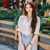 Shopping Mall Spring and Summer New Fashionable Versatile French Fungus Edge V-neck Bubble Sleeve Short-sleeved Shirt 111169