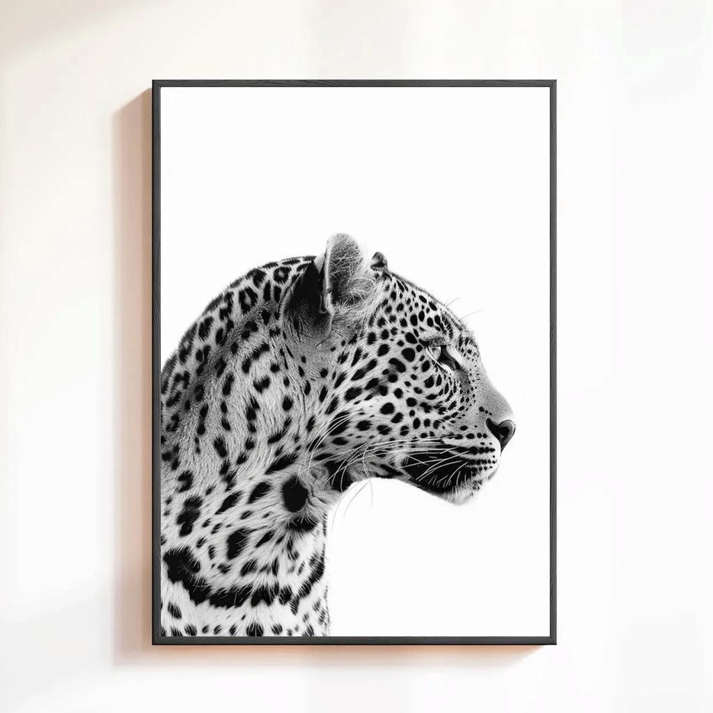 Trendy Leopard Roar Print Black and White Wall Art Pictures for Living Room Home Decor Unframed