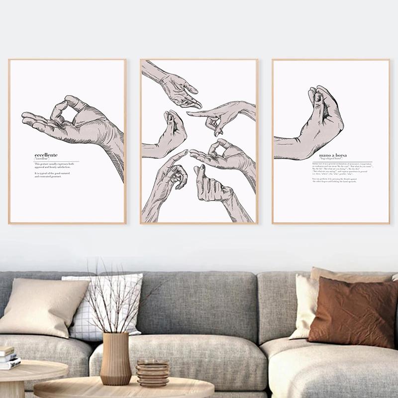 Italské tisky Vintage gesto držení za ruce Plakát Malba na plátně Italský mem Vtipné obrazy na zeď Domácí dekorace Dárek