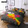 Set Copripiumino Acquerello Nero Multicolore Stampa Disegnata a Mano Biancheria da Letto Matrimoniale Microfibra Motivo Astratto Copripiumino
