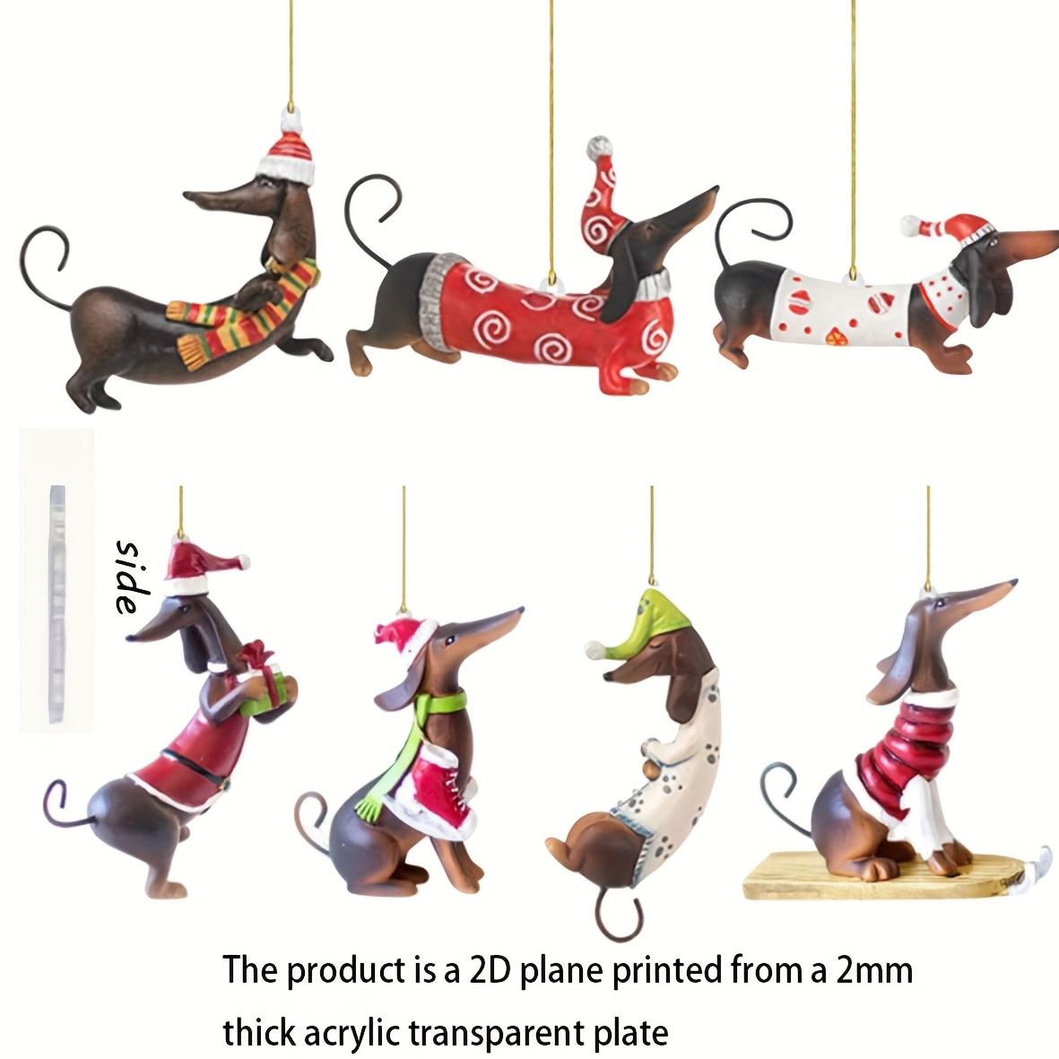 

Christmas Dogs Ornament Double Sided Acrylic Christmas Tree Pendant Stained Glass Lot Crystal Beadse Drop Ornaments Party Supply 7pcs