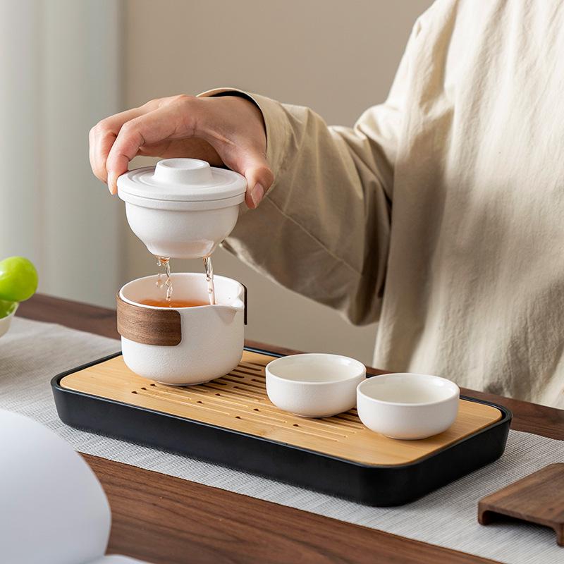 Ceramic Travel Tea Set: Portable Teapot with Two Cups - Perfect for Business Gifts & Holiday Souvenirs