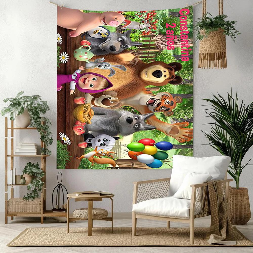 Masha Bear Wall Decor Tapestry Art For Pet Memorial Birthdaywedding Party Backdrop Family Gift