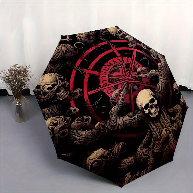Dark Mystic Skull Pentagram Circular Art PrintUmbrella, Portable 3-Fold Compact Umbrella for Men & Women Gift