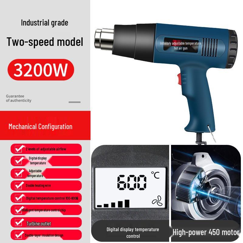 Industrial High-Power Hot Air Gun for Film Application, Seam Filling, Heat Shrink, and Hot Melt with Powerful Heating.