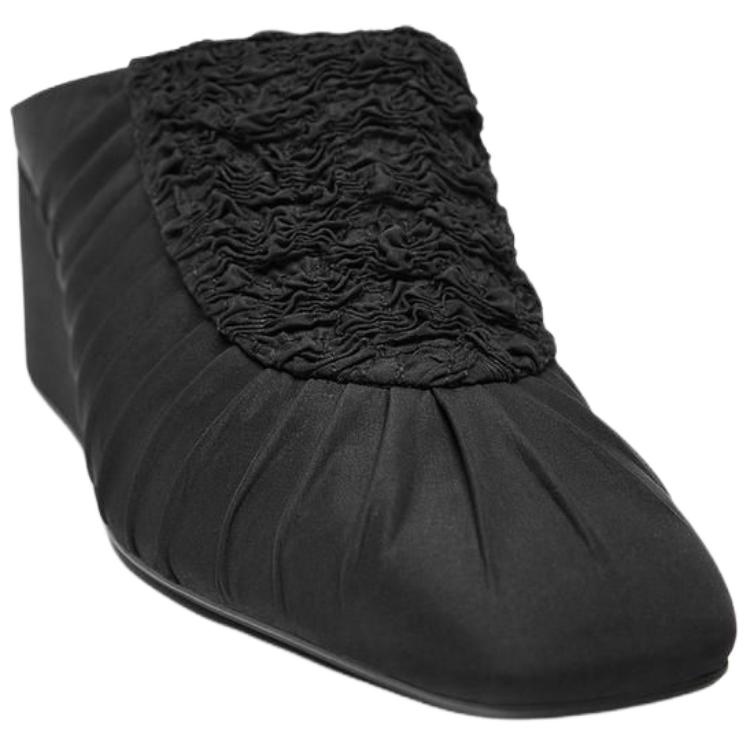 Zara Fanglu Lin Collaboration Slip-On Comfortable Design Pleated Fabric Wedge Heels Rubber Sole Anti-Wear Closed-Toe Mules Women Footwear 1830510800