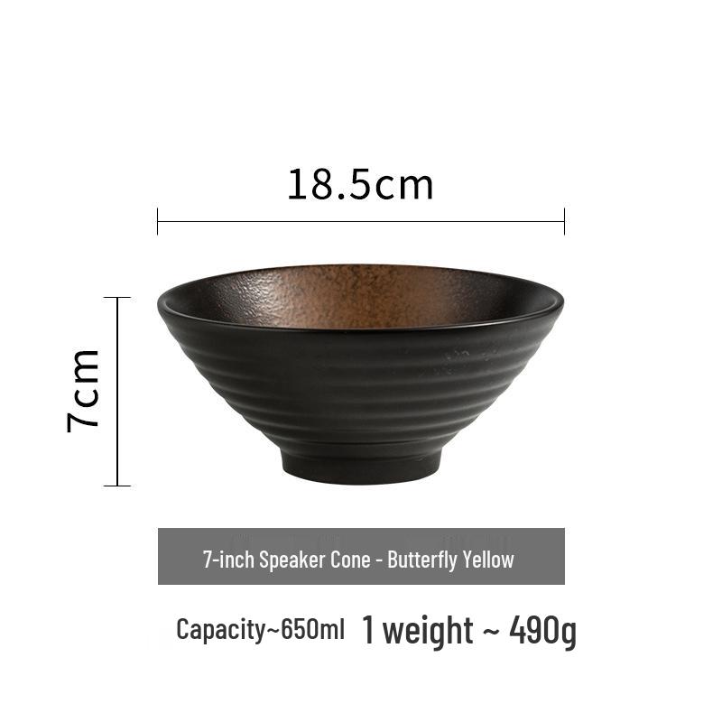 Japanese Ceramic Ramen Bowl Set: Large Retro Conical Hat Design Soup & Noodle Bowl with Plate