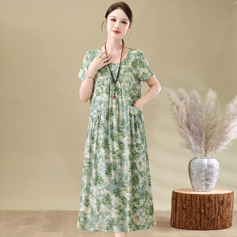 The New High-end Summer Good Cotton and Silk Dress Is Fattened and Enlarged, and Women's Clothing Is Suitable for Fat People's Skirts Dresses.