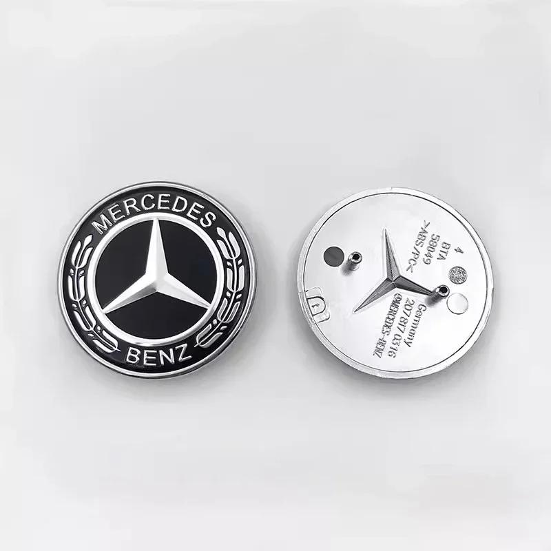 WXUKM1 C200 E200 New 2025 For Mercedes Benz Car Metal Flat Hood Emblem Front Badge For Mercedes Benz GLE GLC GLS CLS CLA GLA GLK ML C19