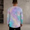 Men Plus Size Round Neck Long Sleeve T Shirt Black Sparkle Star Print Pullover Straight Hem