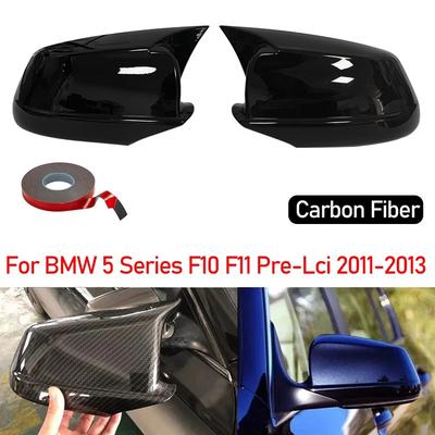 For LHD BMW 5 Series F10 F11 2010-2013 Car Rearview Sticker Side Mirror Cover Wing Cap Exterior Door Case Trim Carbon Black