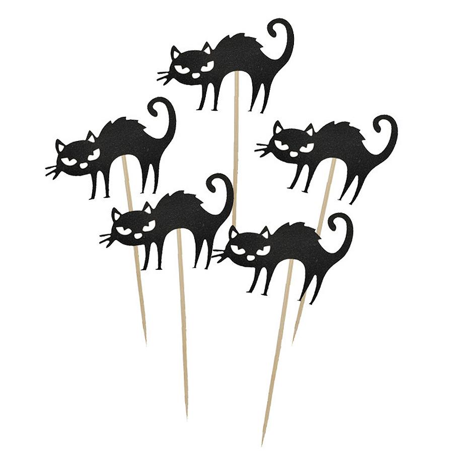 5Pcs Halloween Black Cat Cupcake Toppers, Spooky Cat Cake Picks for Party Decorations, Dessert Table Supplies, Trick or Treat Baking Decor
